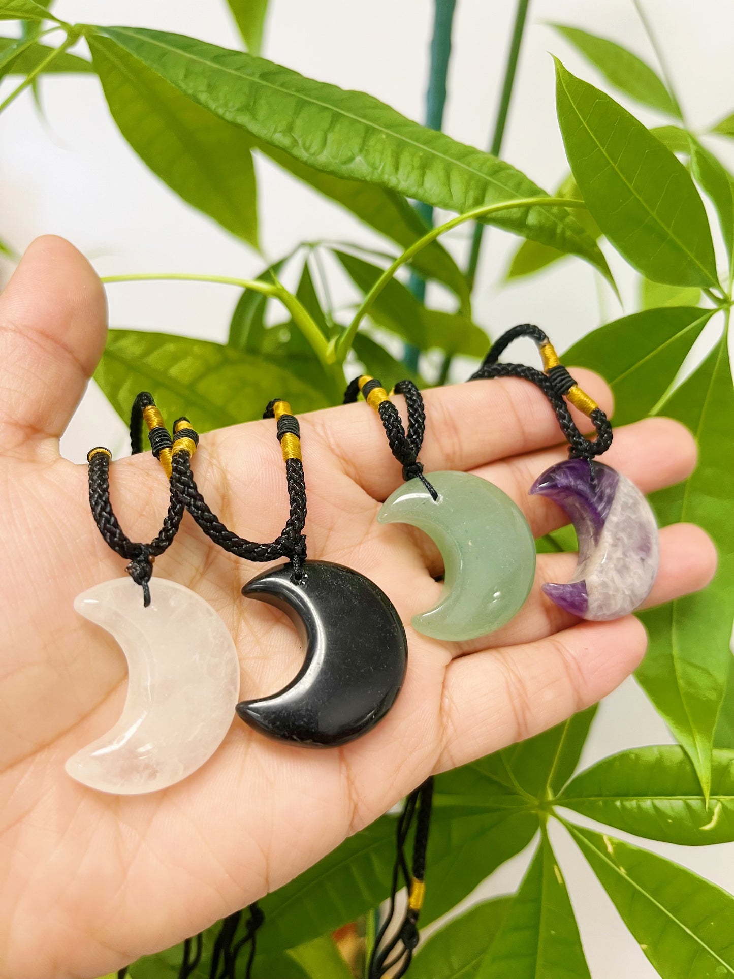 Moon amethyst Clear Quartz obsidian green Aventurine Necklaces