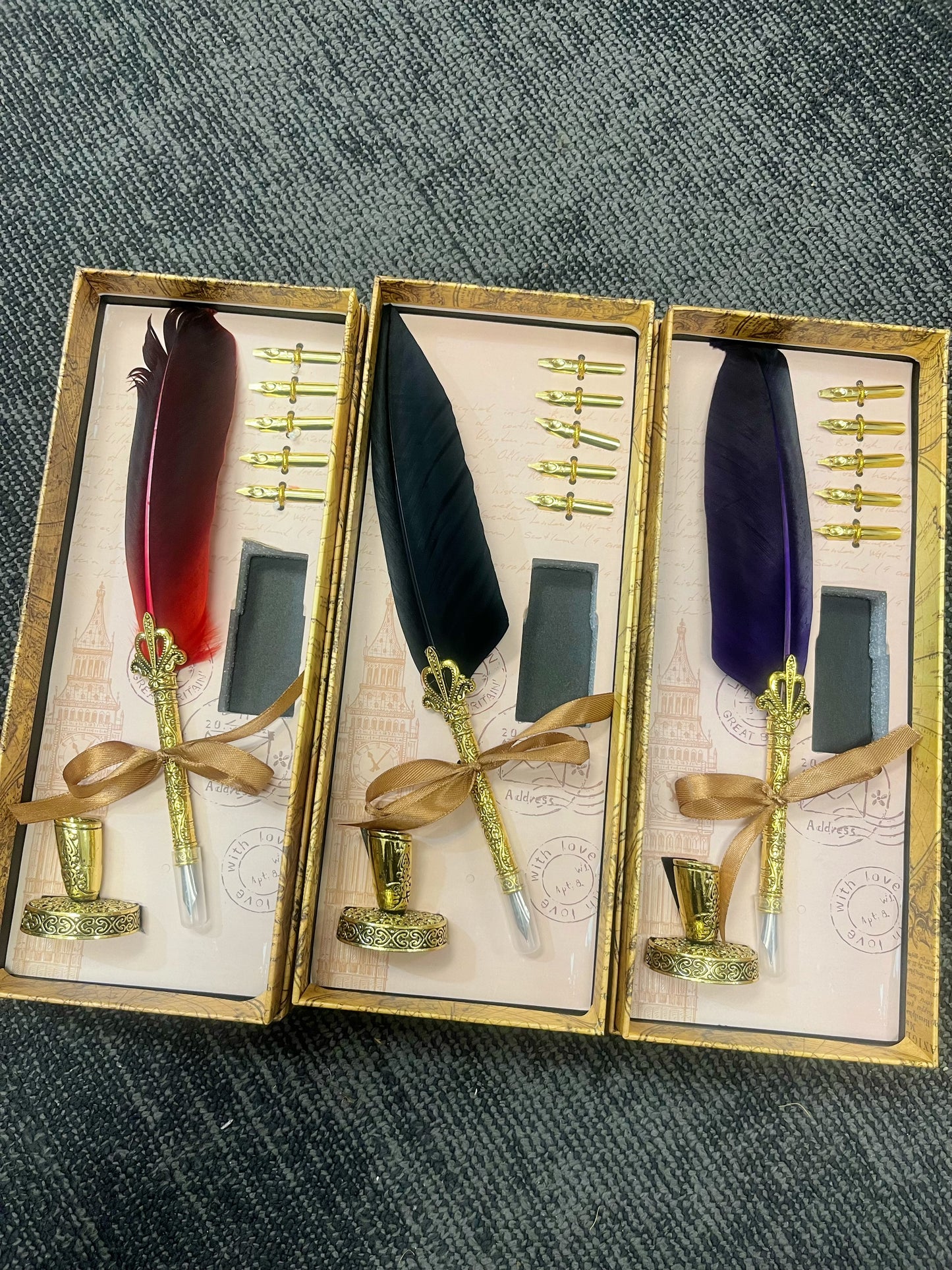 Feather gold Pen with ink Gift Set