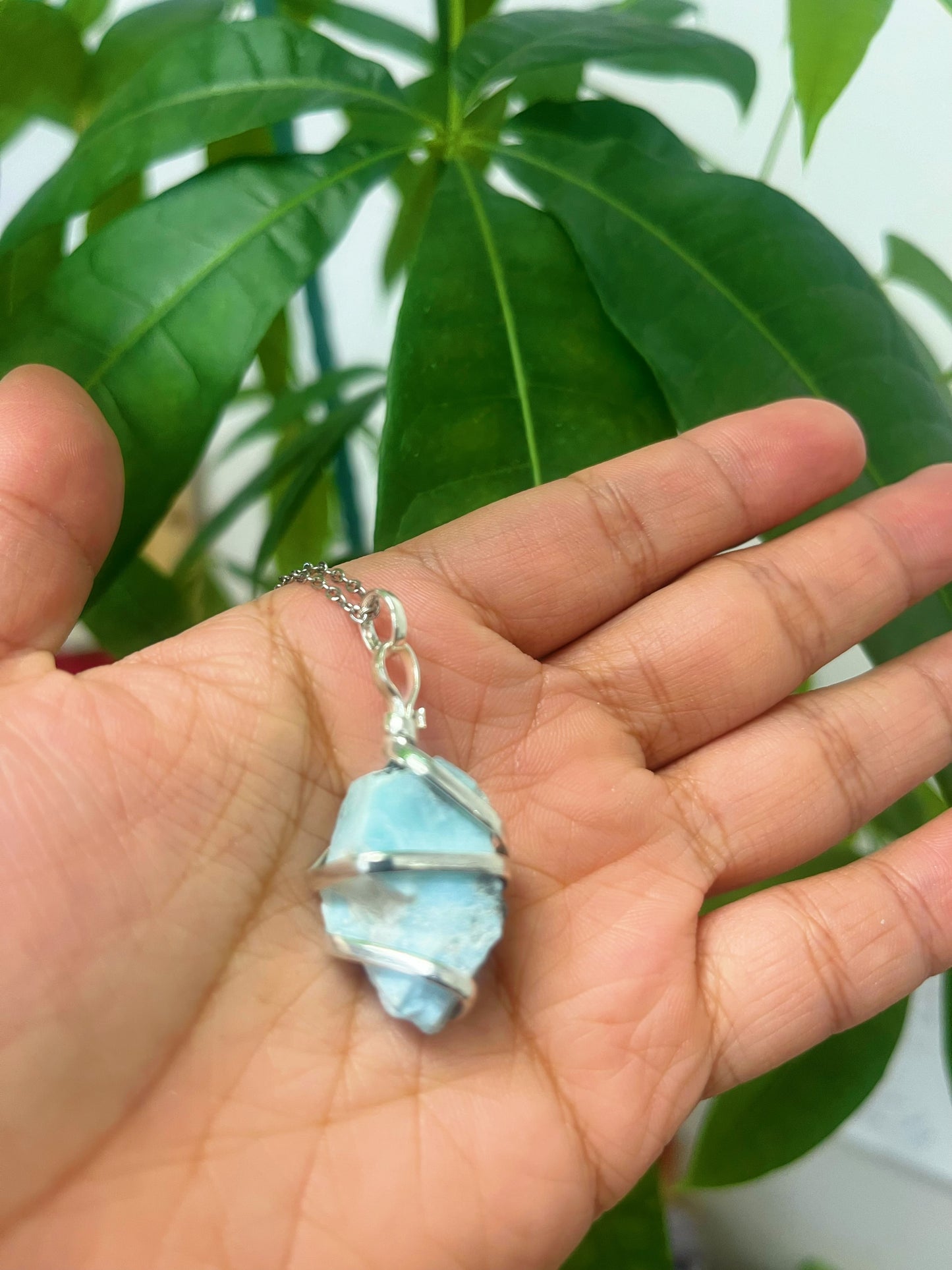 Larimar Wire Wrapped Necklace