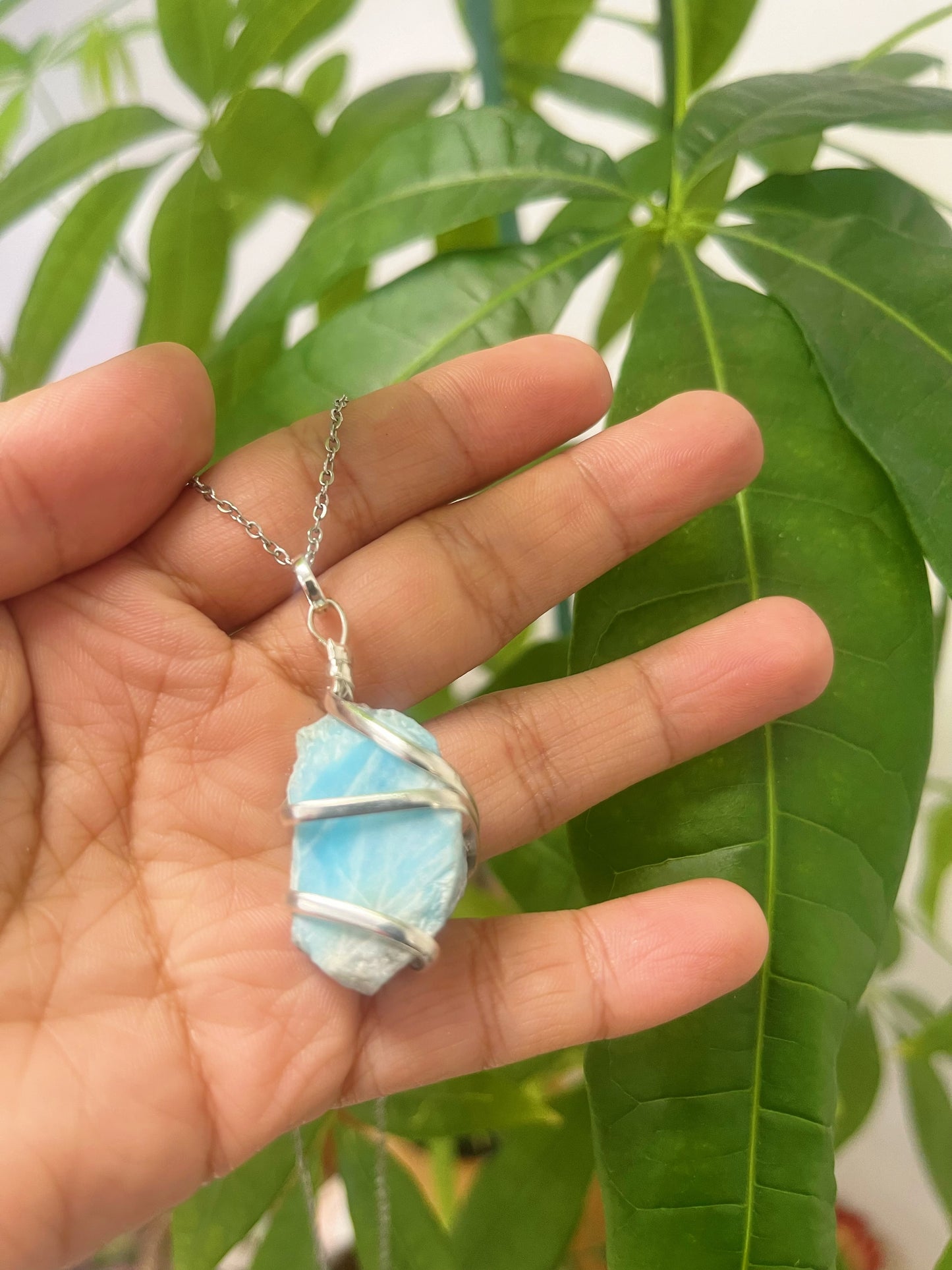 Larimar Wire Wrapped Necklace