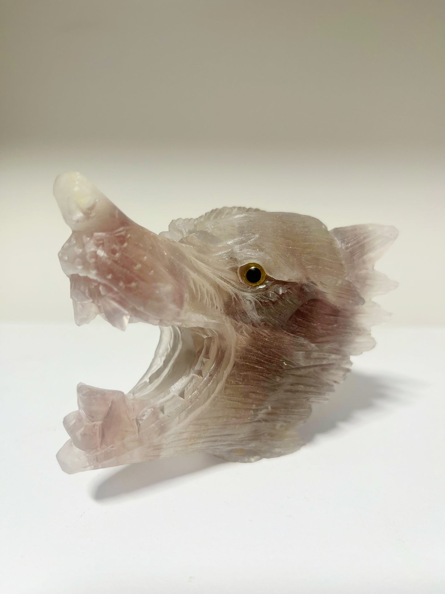 Rainbow Fluorite Large Wolf Head Carving