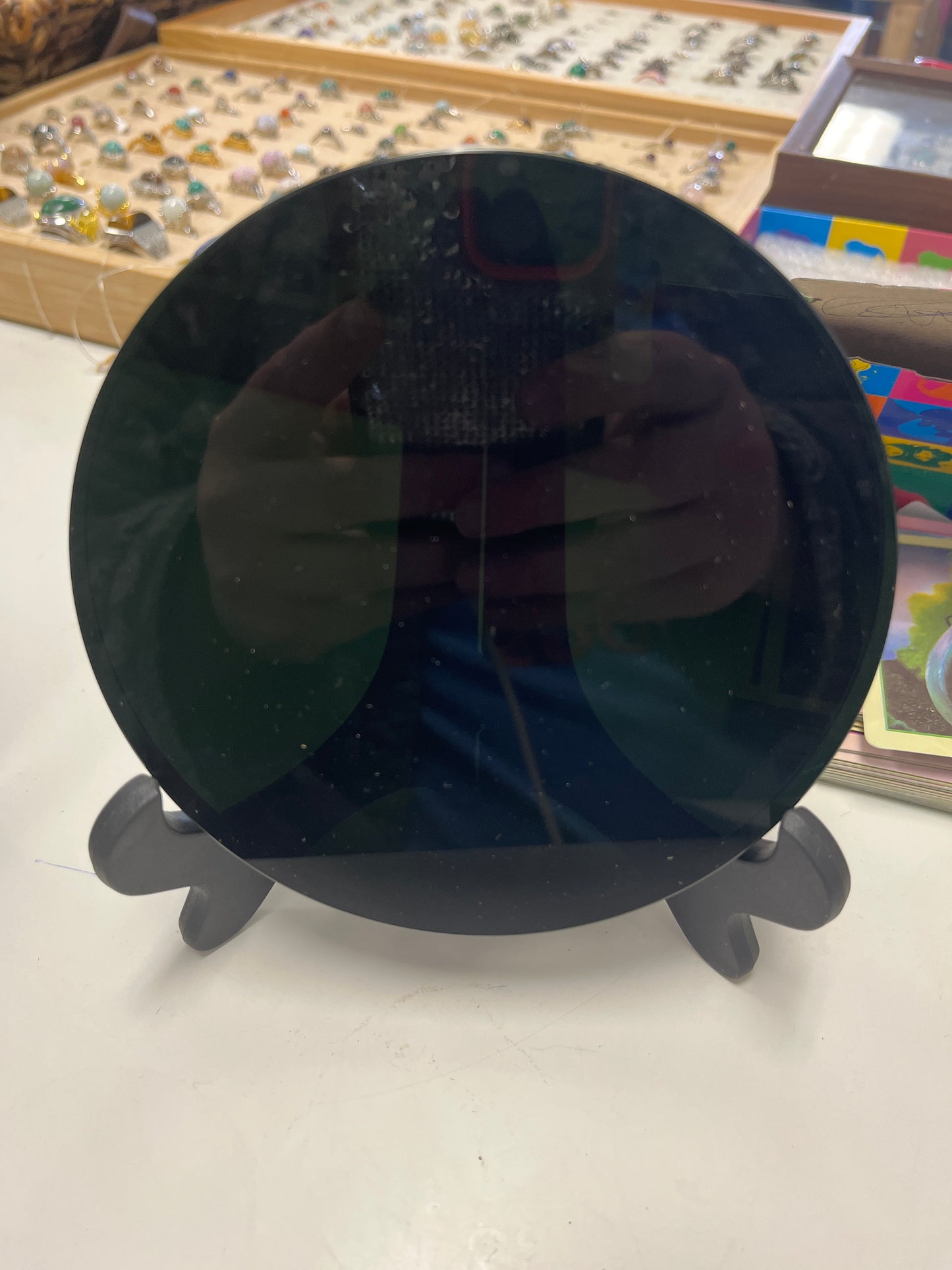 Black Obsidian Scrying Mirror with Stand 12cm