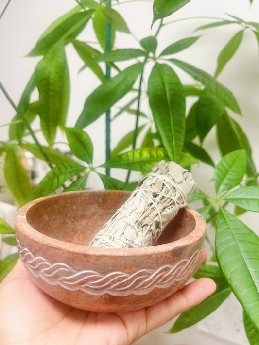 Floral Smudge Pot  Soapstone 5” D*2”H