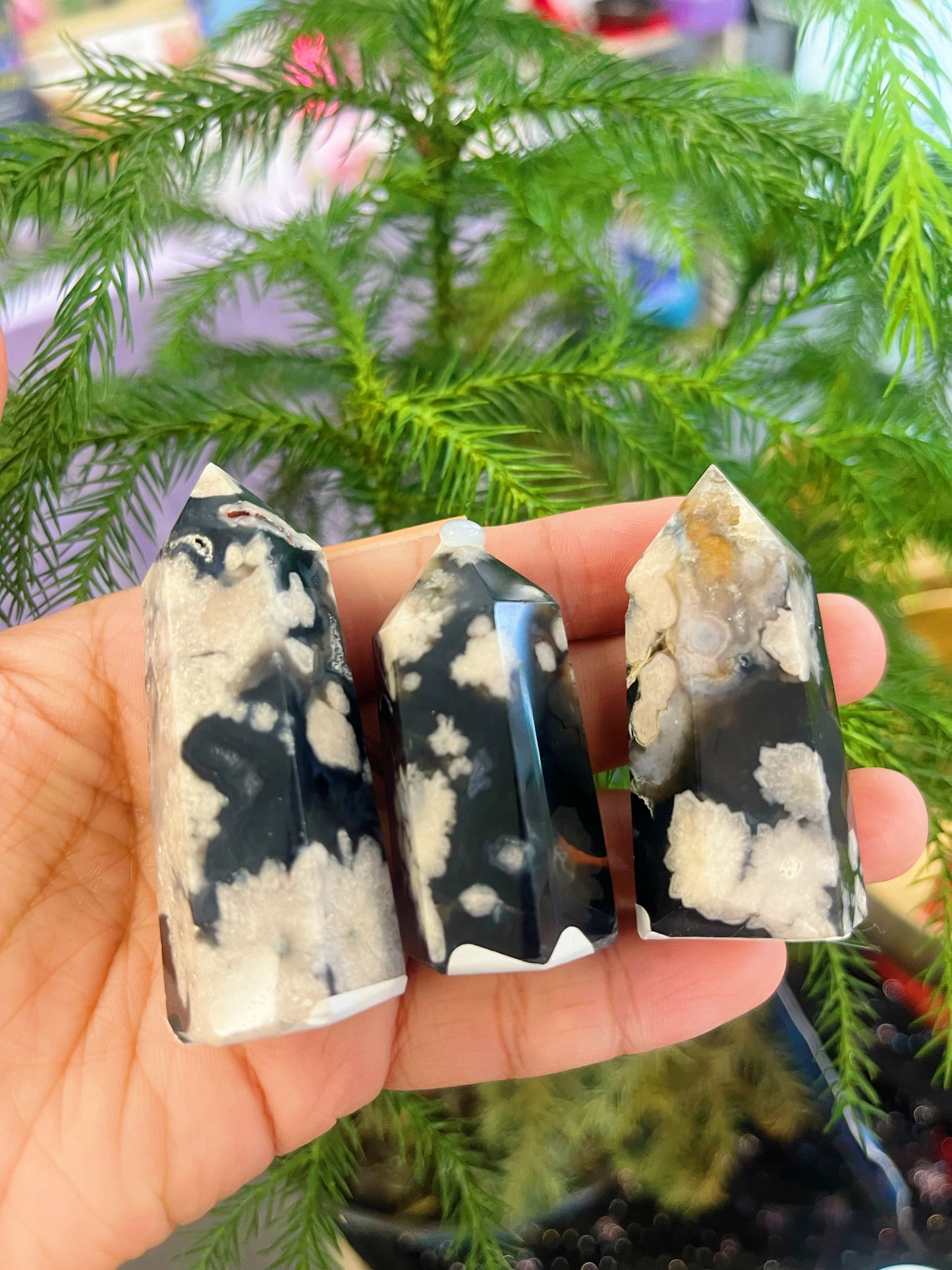 Black Flower Agate Towers