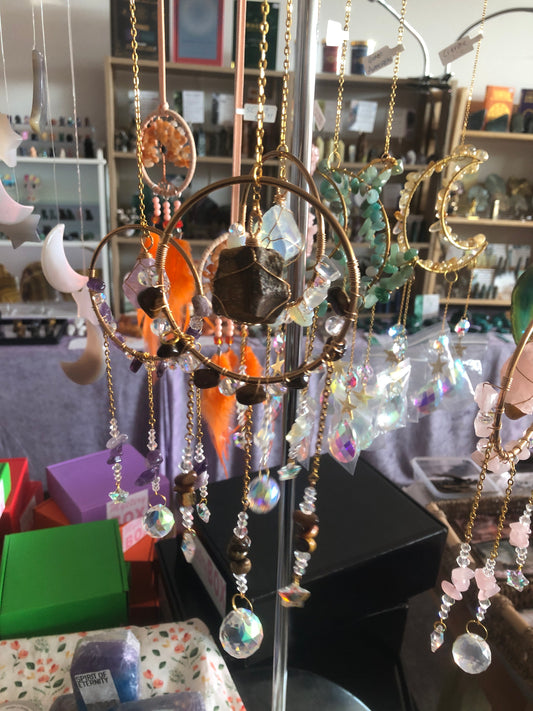 Rough Crystal with Moon and Star Window Hanging