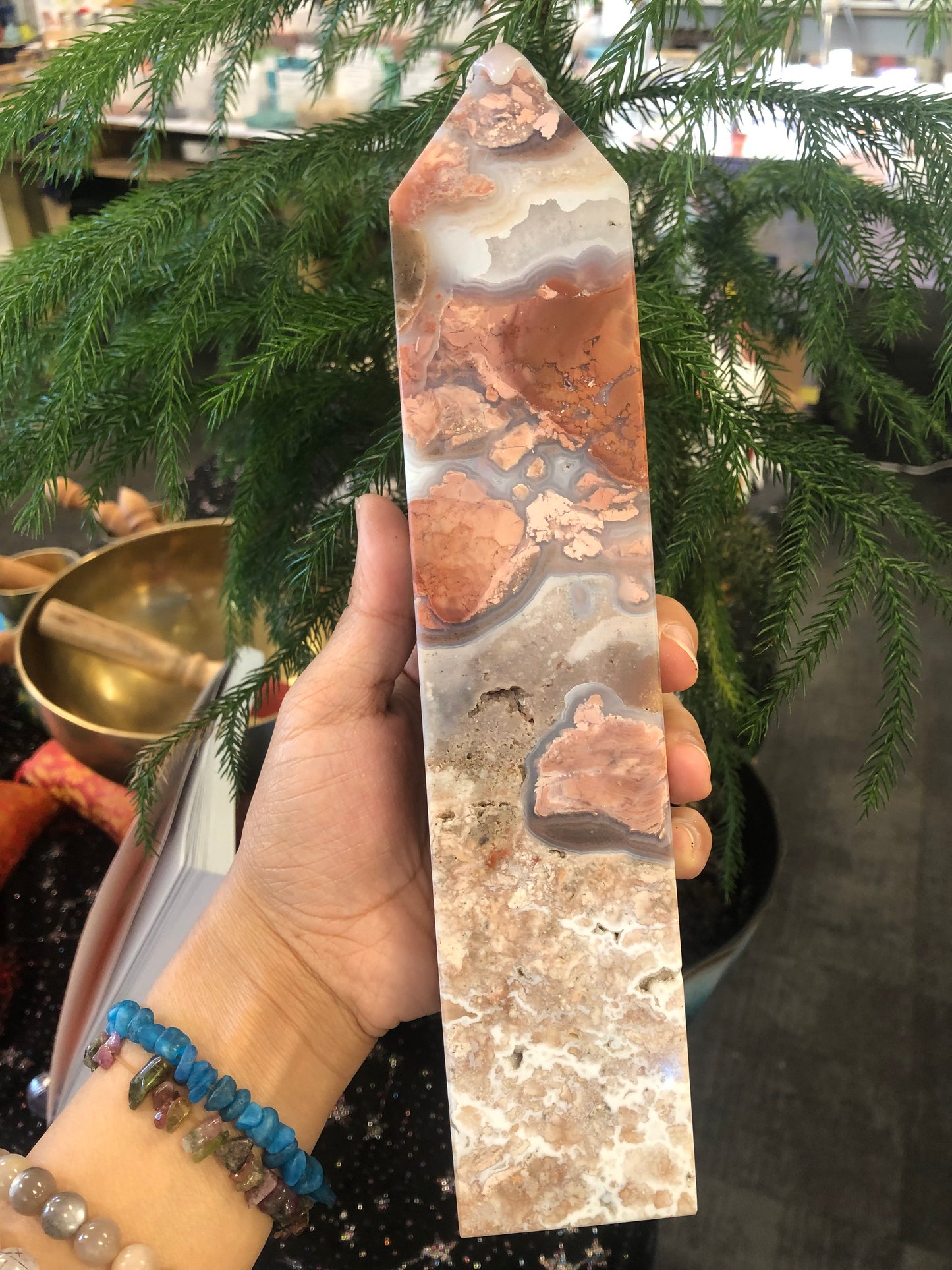 Large Red Flower Agate Tower