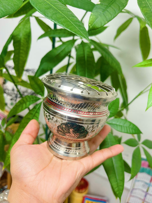 Silver Charcoal/Cone/Herb Incense Burner