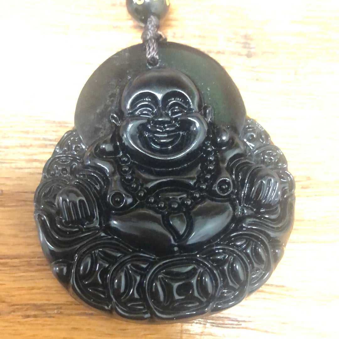 Black Obsidian Hand Carved Buddha Necklace