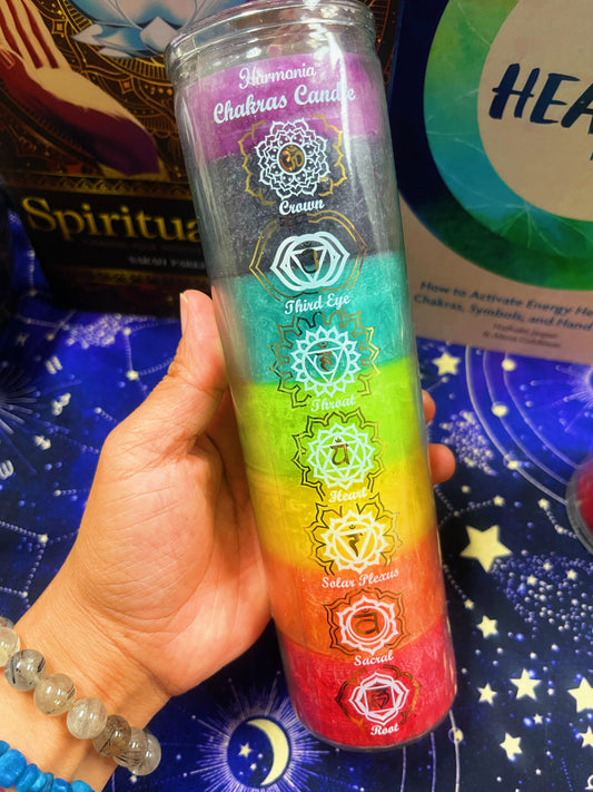 7 Chakra Pillar Candle in Glass Jar