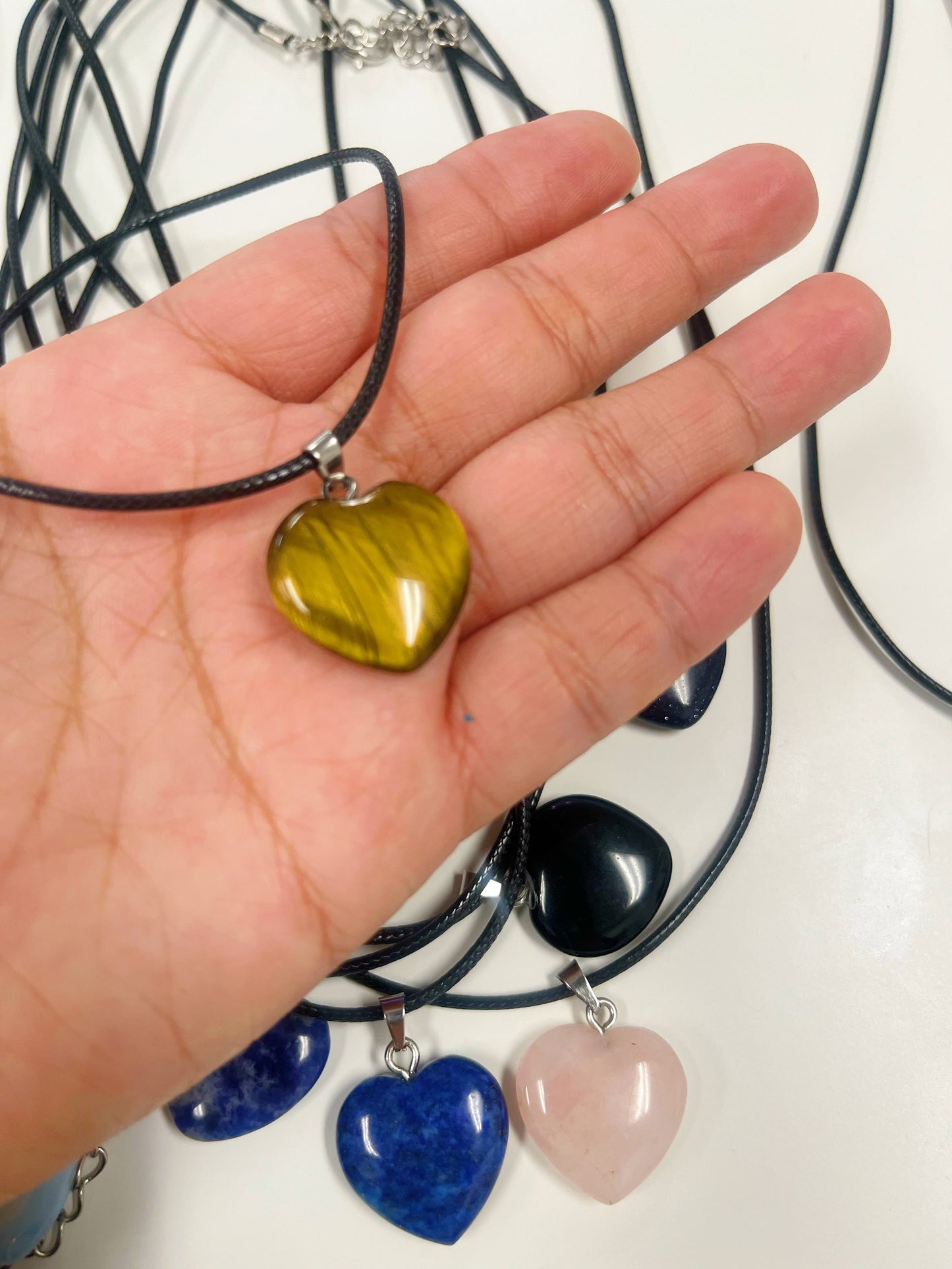 Gemstone puffy heart necklace