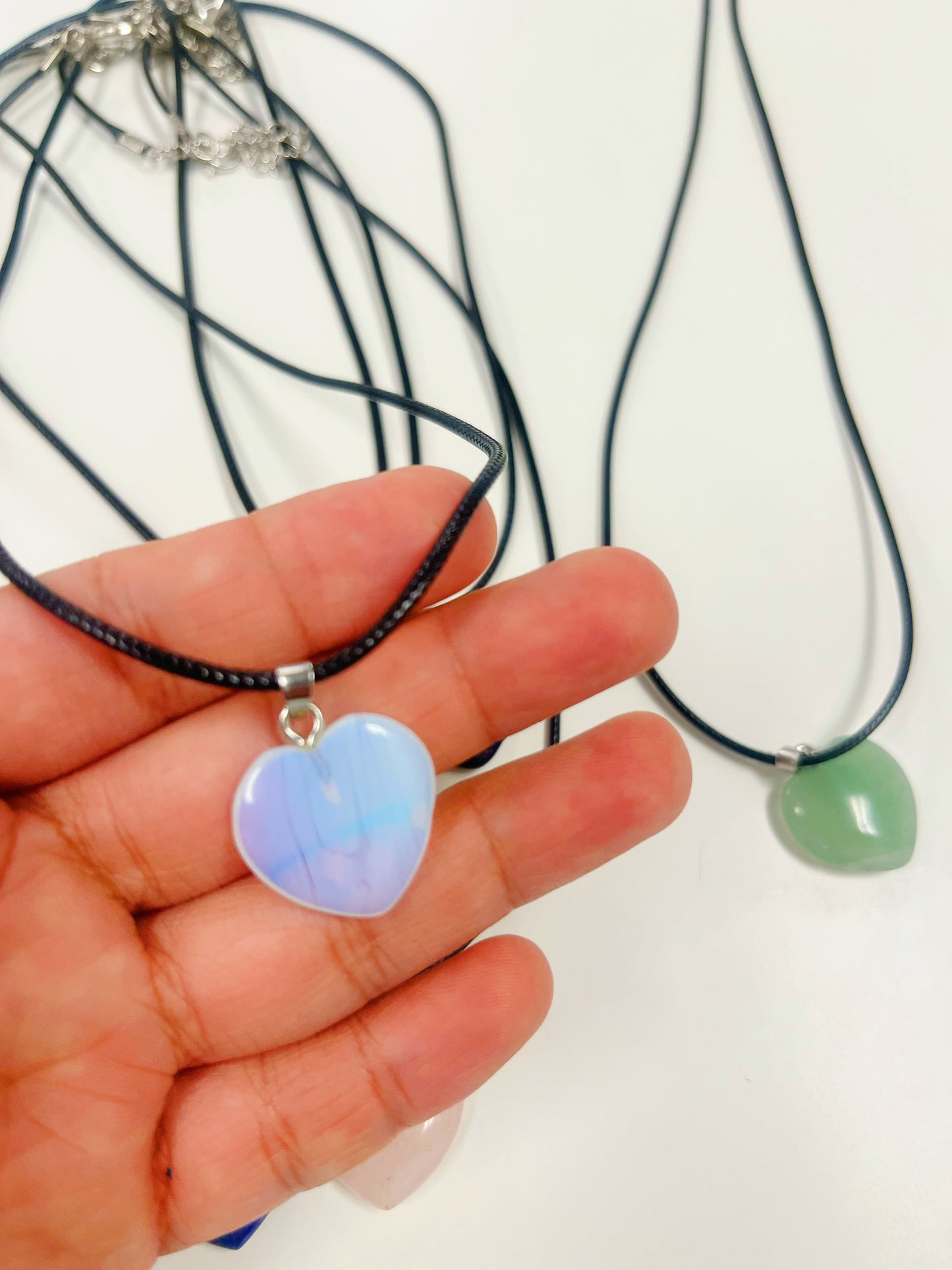 Gemstone puffy heart necklace