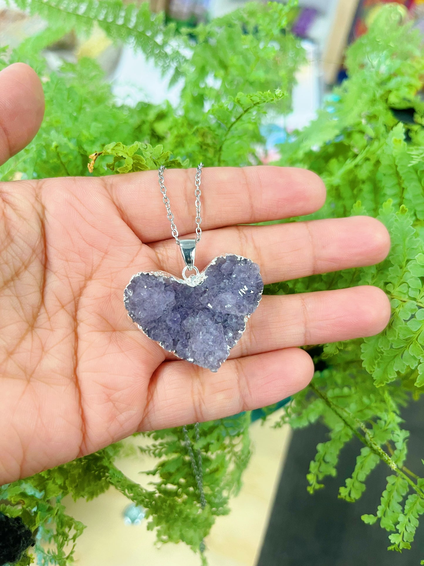 Crystal cluster heart necklace