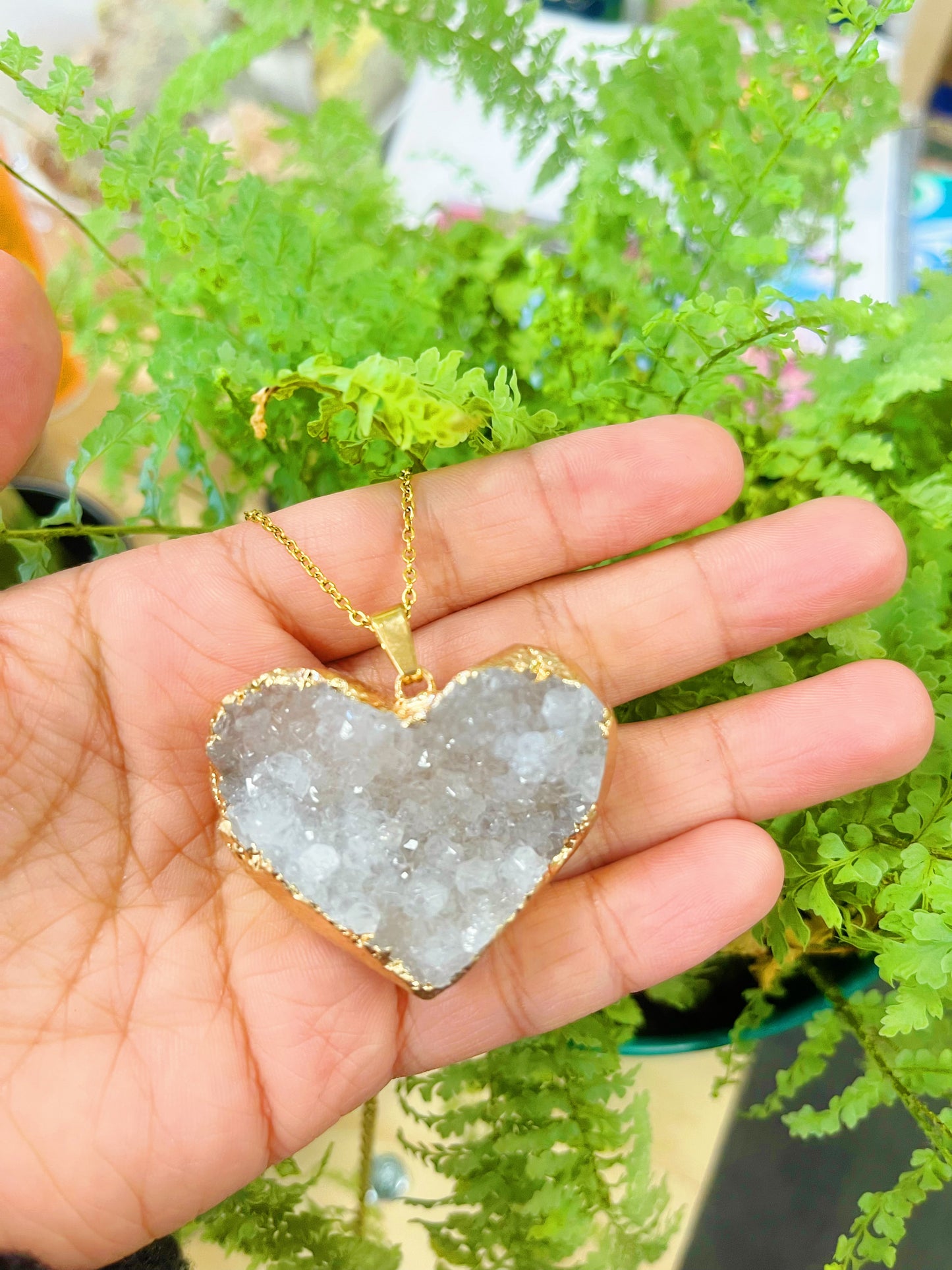 Crystal cluster heart necklace