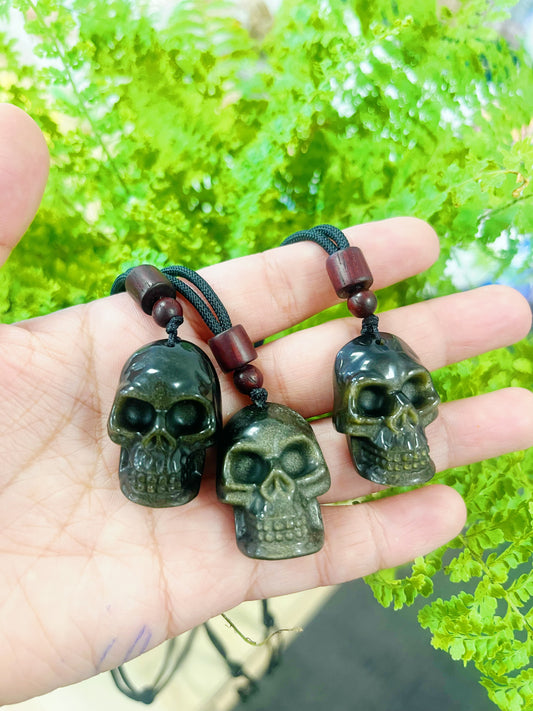 Skull golden sheen obsidian Necklace