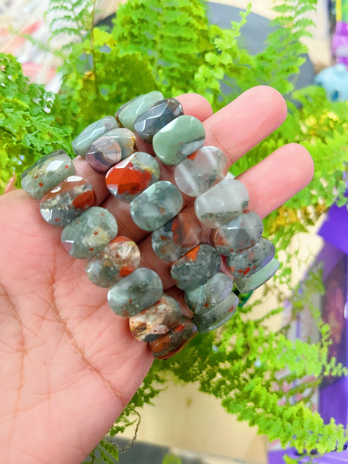 Faceted Broad Bead Bracelet African Bloodstone tiger eye