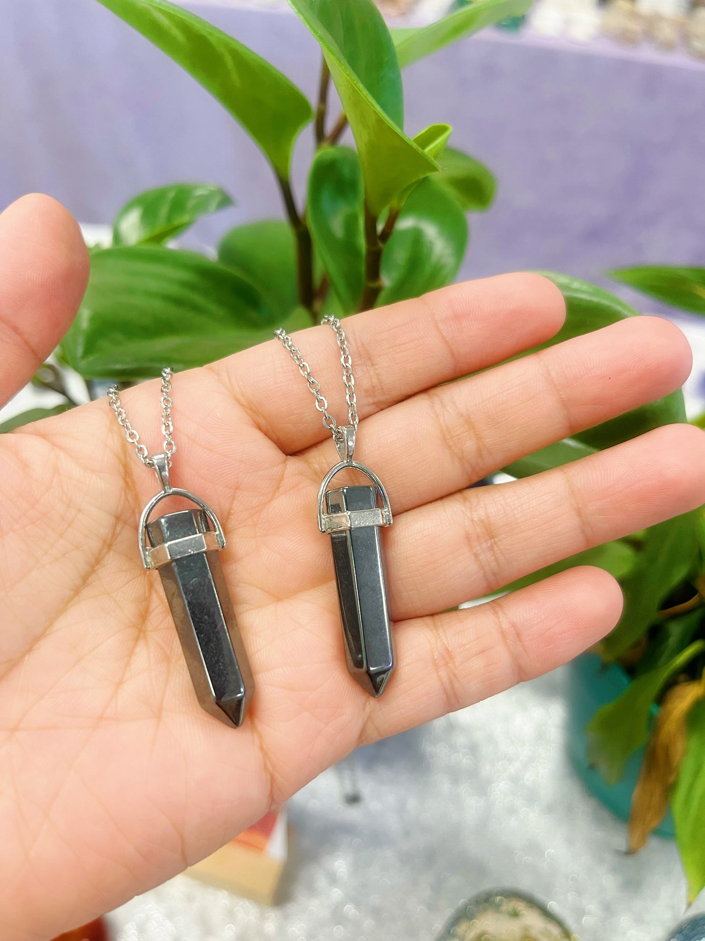 Hematite point necklace