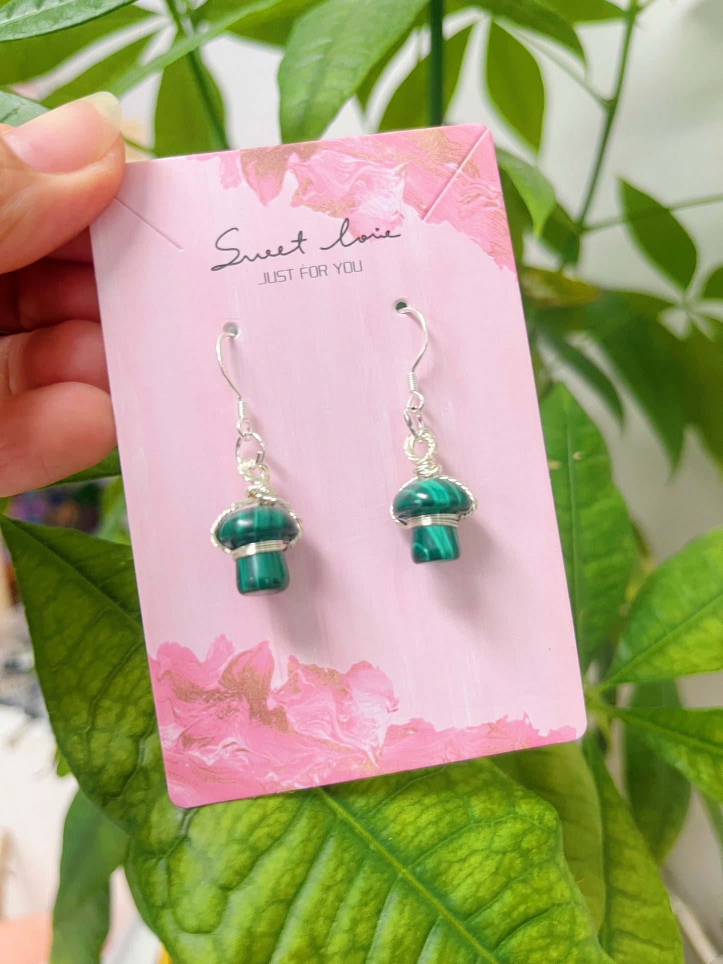 Mini Malachite Mushroom Earrings