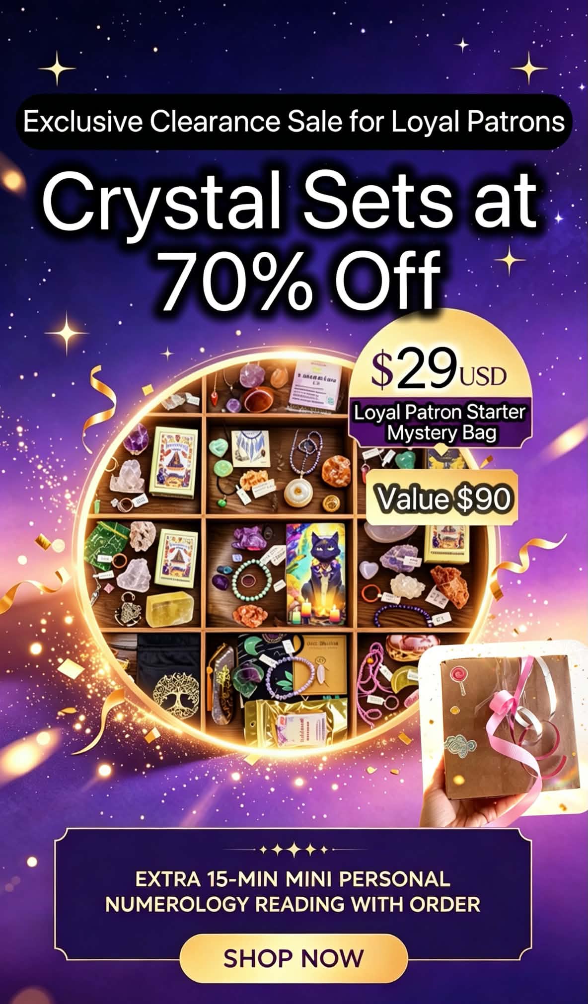 Exclusive Store Clearance for Loyal Patrons Crystal Sets at 70% Off