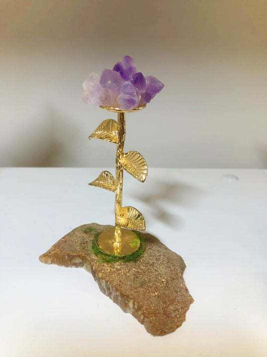 Amethyst Flower with Agate Base