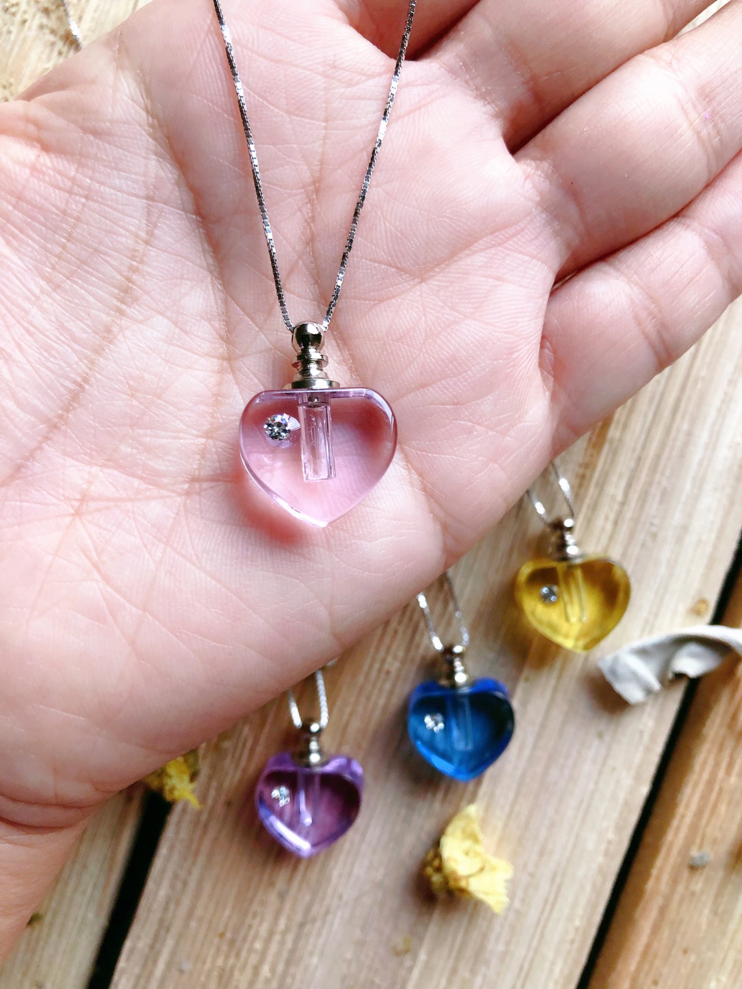 Heart Crystal Essential Oil Bottle Necklace
