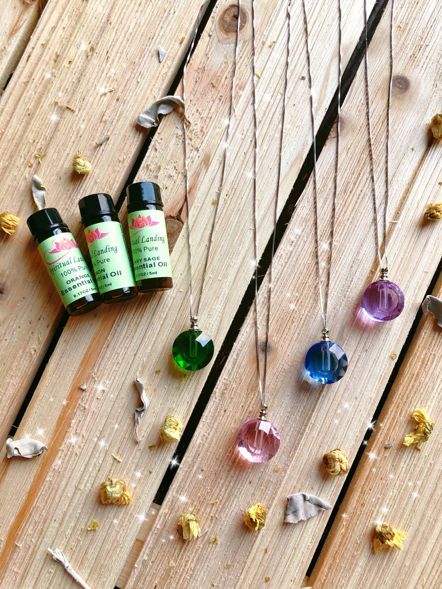 Circle Crystal Essential Oil Bottle Necklace