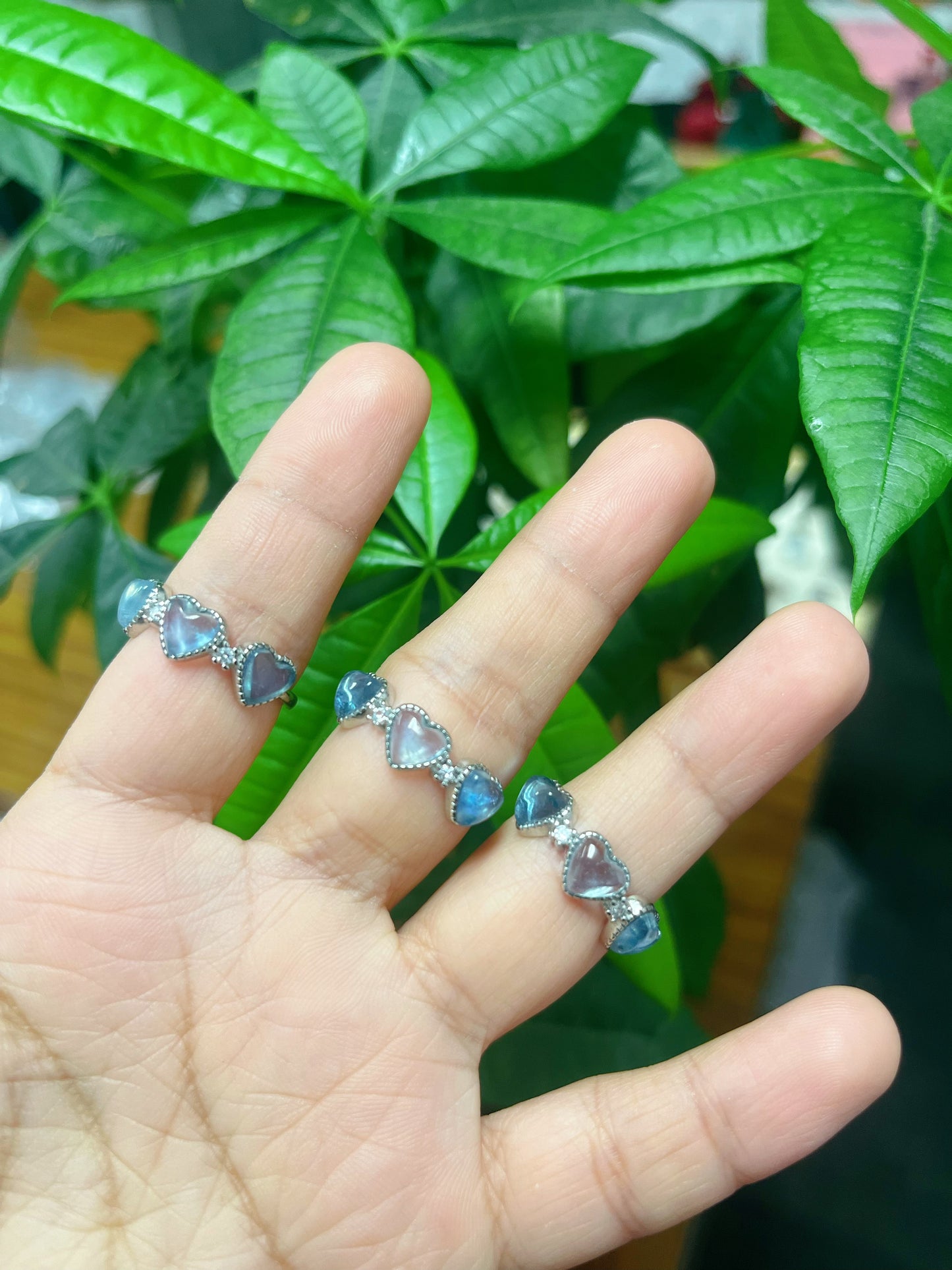 Tanzanite aquamarine Jade Sterling Silver  ring
