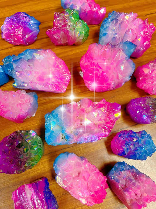 Rainbow Aura Quartz Cluster