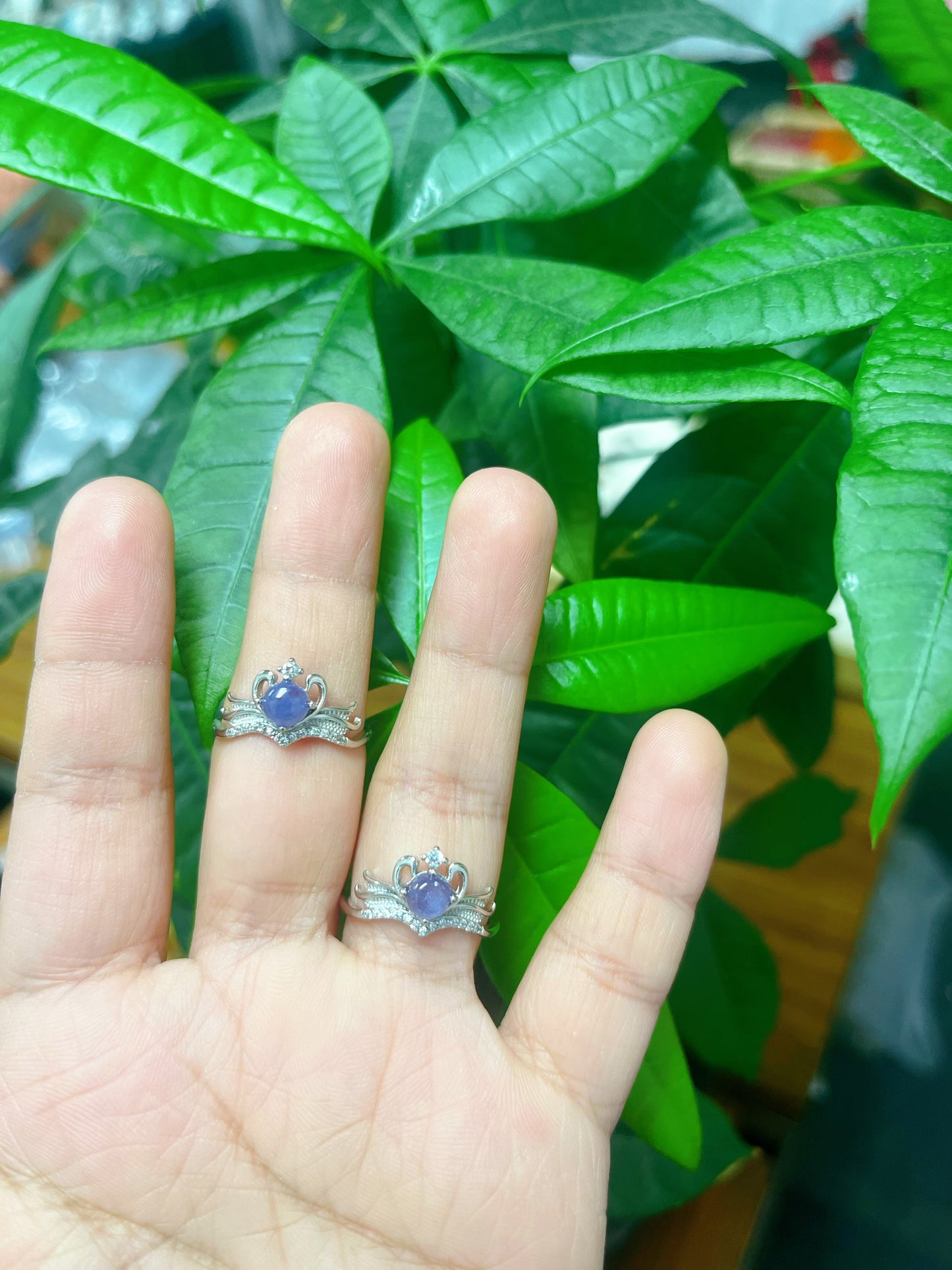 Tanzanite aquamarine Jade Sterling Silver  ring