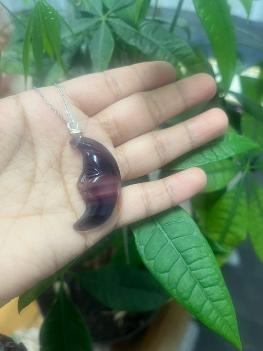 Rainbow Fluorite Moon Necklace