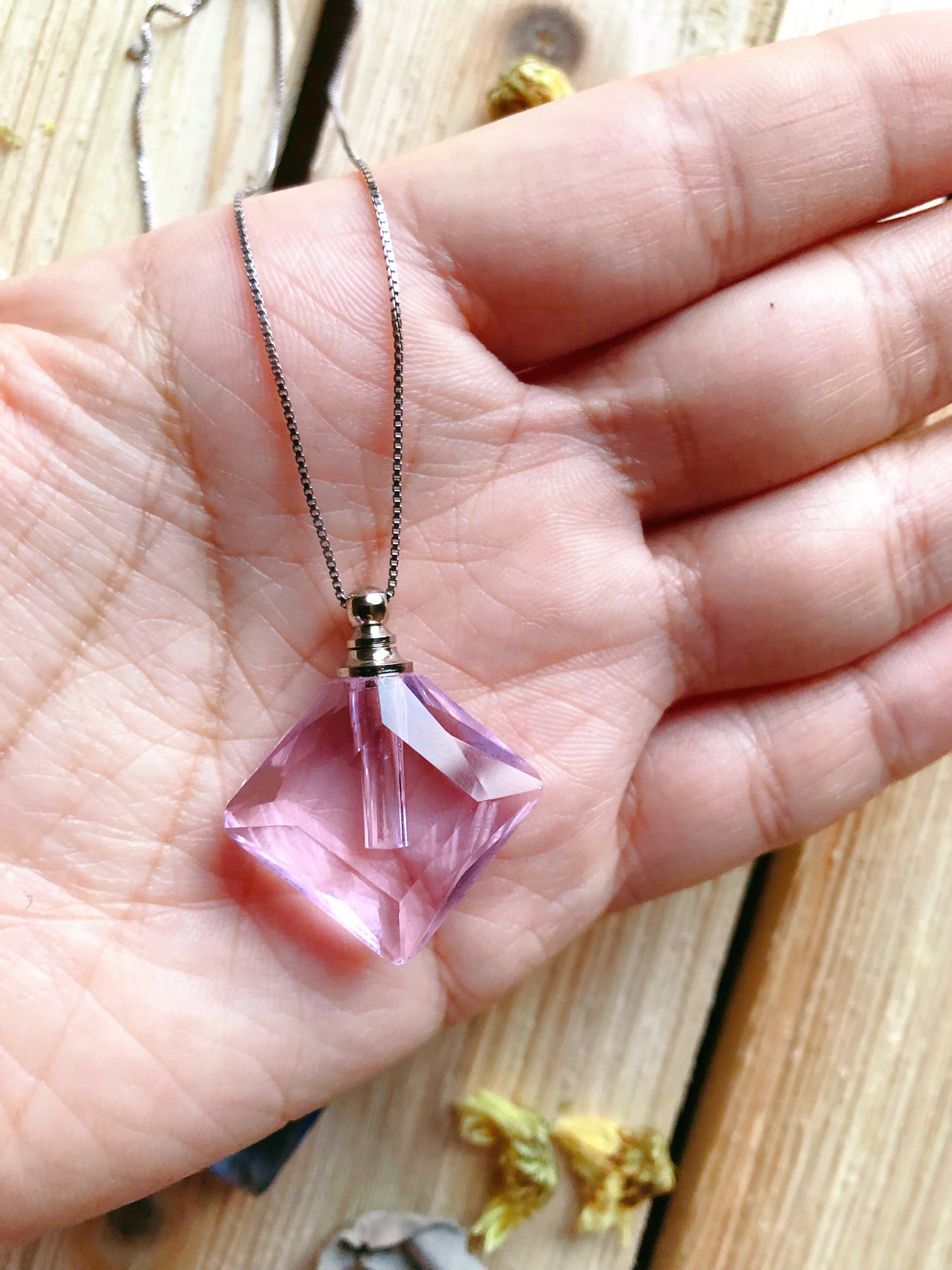 Square Crystal Essential Oil Bottle Necklaces