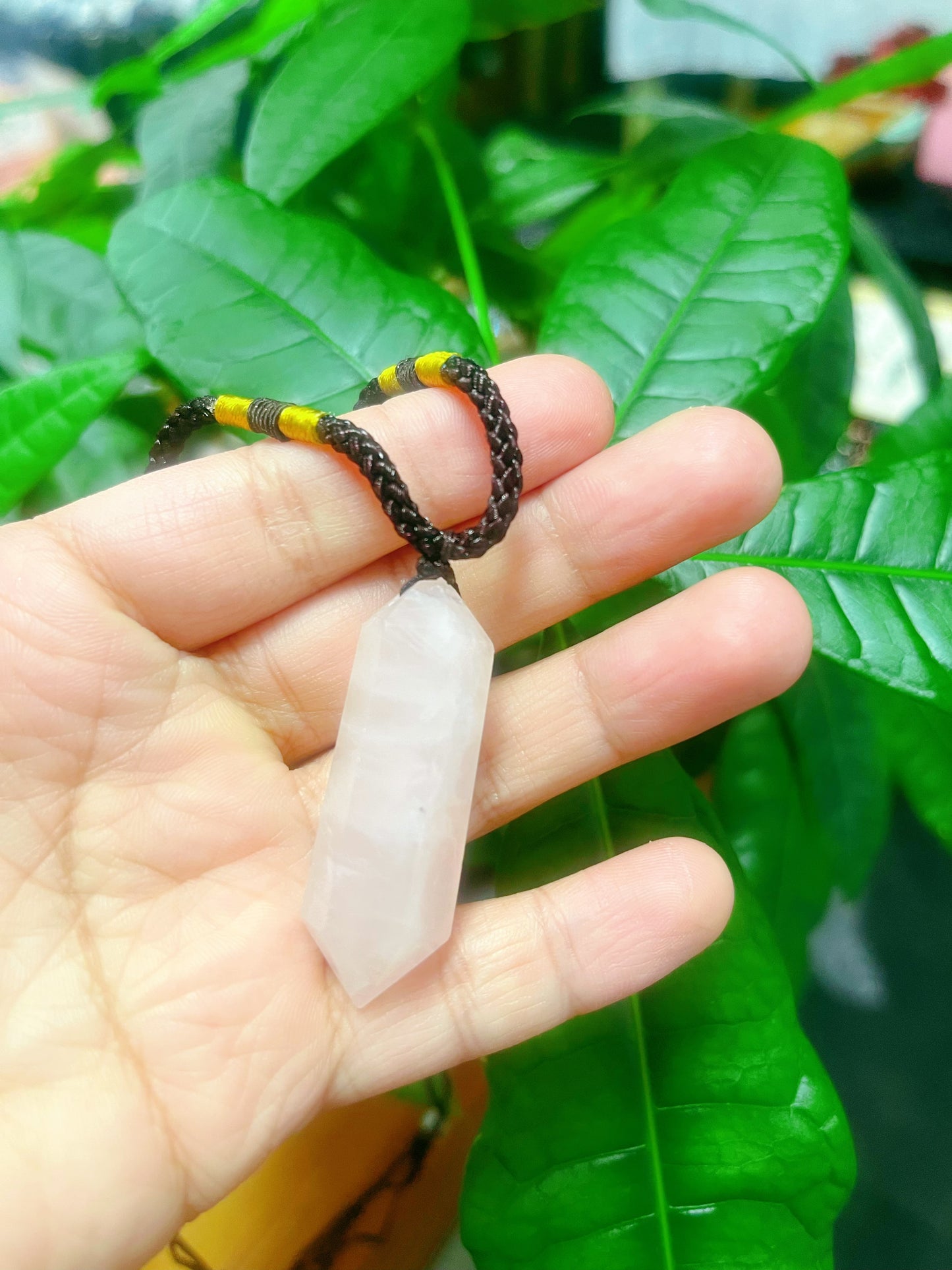 Gemstone DT Point Necklace black obsidians rose quartz