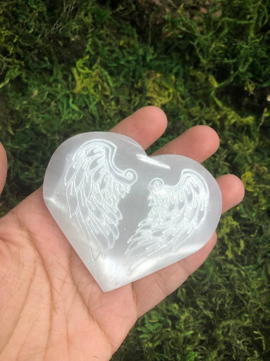 Selenite Heart with Angel Wings