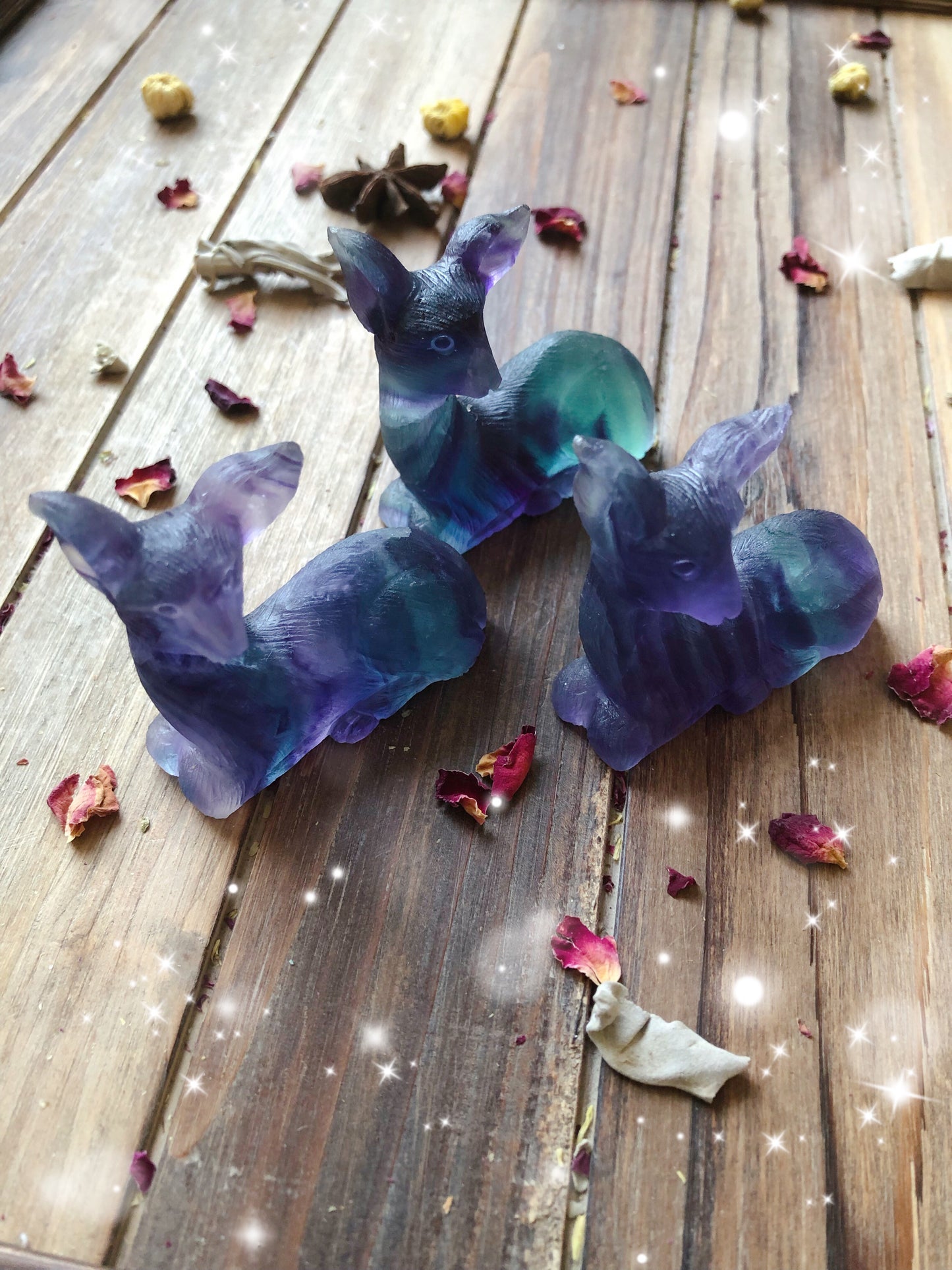 Rainbow Fluorite Deer Carving