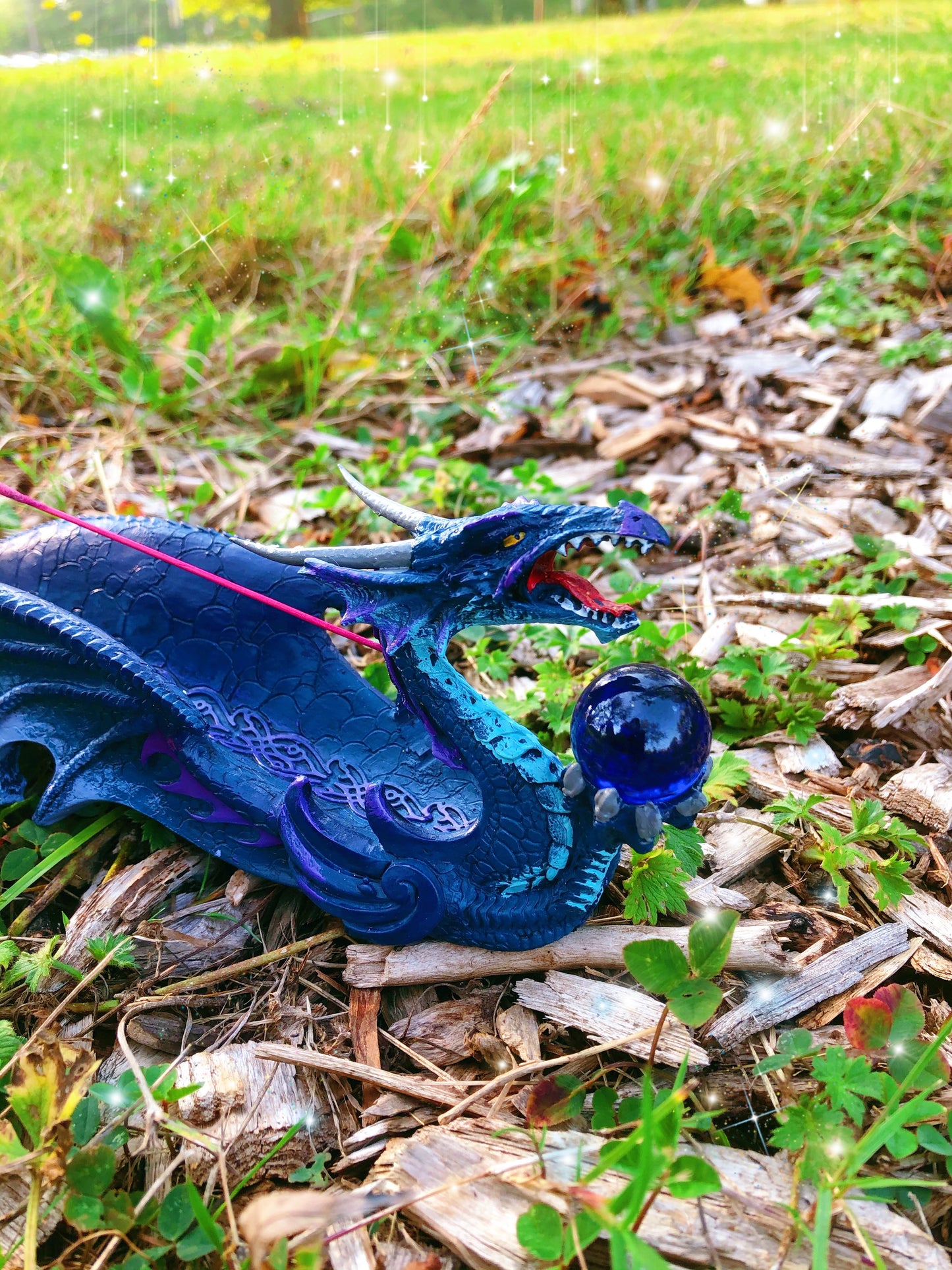 Blue Dragon With Blue Sphere Incense Burner