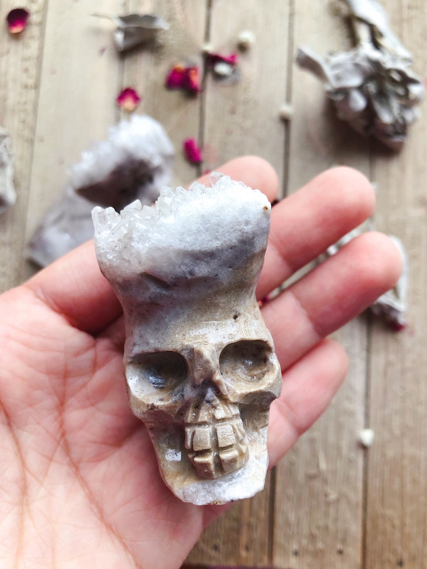 Carved Clear Quartz Cluster Skull